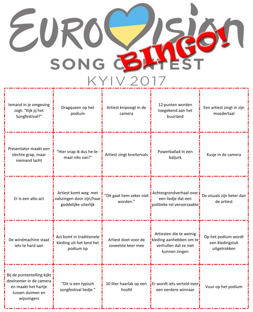 eurovisie songfestival bingo, kaart